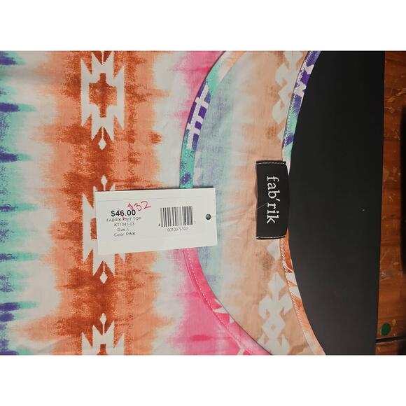 NWT Fab Rik Aztec Multicolored ¾ Sleeve Casual Top Size Large - Picture 4 of 8